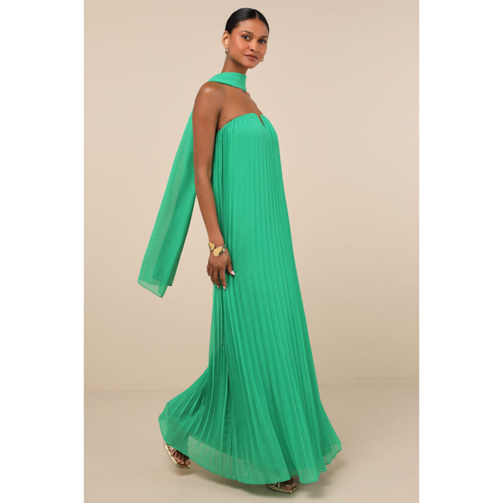 Lulus Lael Green Pleated Strapless Dress And Scarf Set - Size L